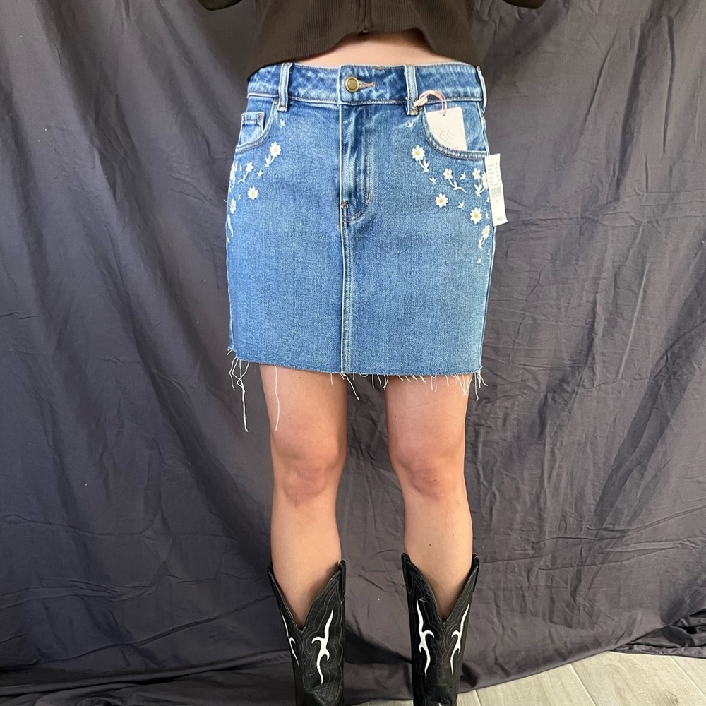 Embroidered Blue Denim Skirt